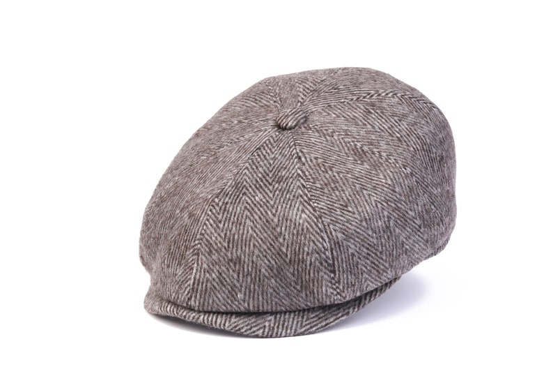 Herringbone Wool 8 Panels Newsboy Cap, Peaky Blinders Hat, Baker Boy Flat cap, Gatsby Hat, Groomsman Hat, Man Winter Hat, Paperboy Hat Brown