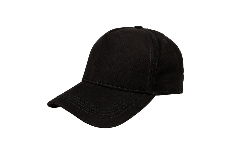 Black Cotton Fabric Baseball Cap, 5 Panel Baseball Hat, Men Summer Hat, Adjustable Baseball Cap, Women Summer Hat, Sports Hat, Dad Cap image 2