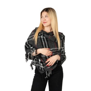 Dark Gray Plaid Winter Oversize Women Scarf, Winter Shawl, Women Blanket Scarf, Winter Warm Pashmina Shawl, Mothers Day Gift, Winter Throw