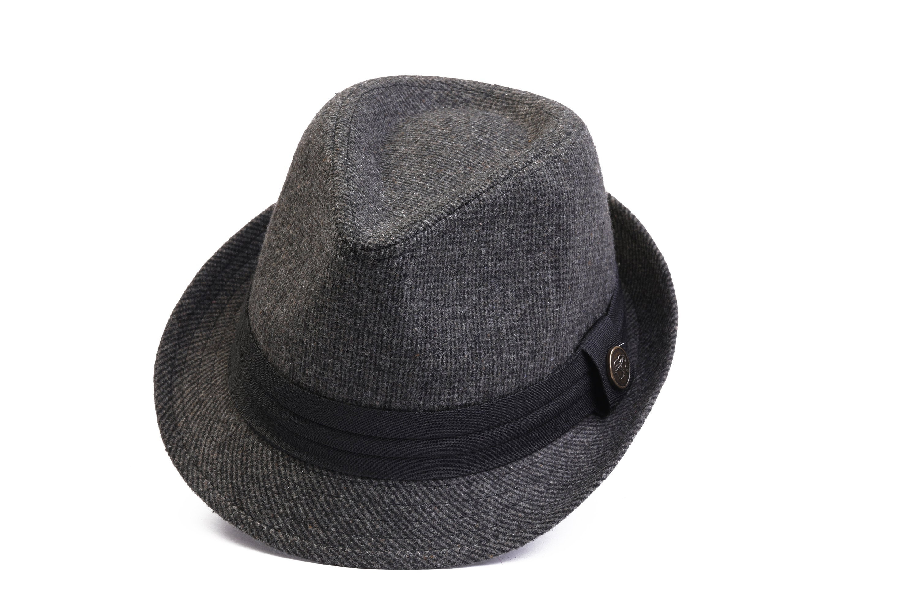 Dark Gray Tweed Fedora Polar Fleece Hat, Women Winter Hat  display picture 1
