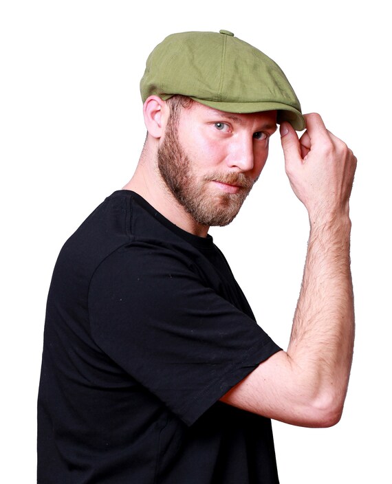 Green Summer Linen 8 Panels Cap Peaky 