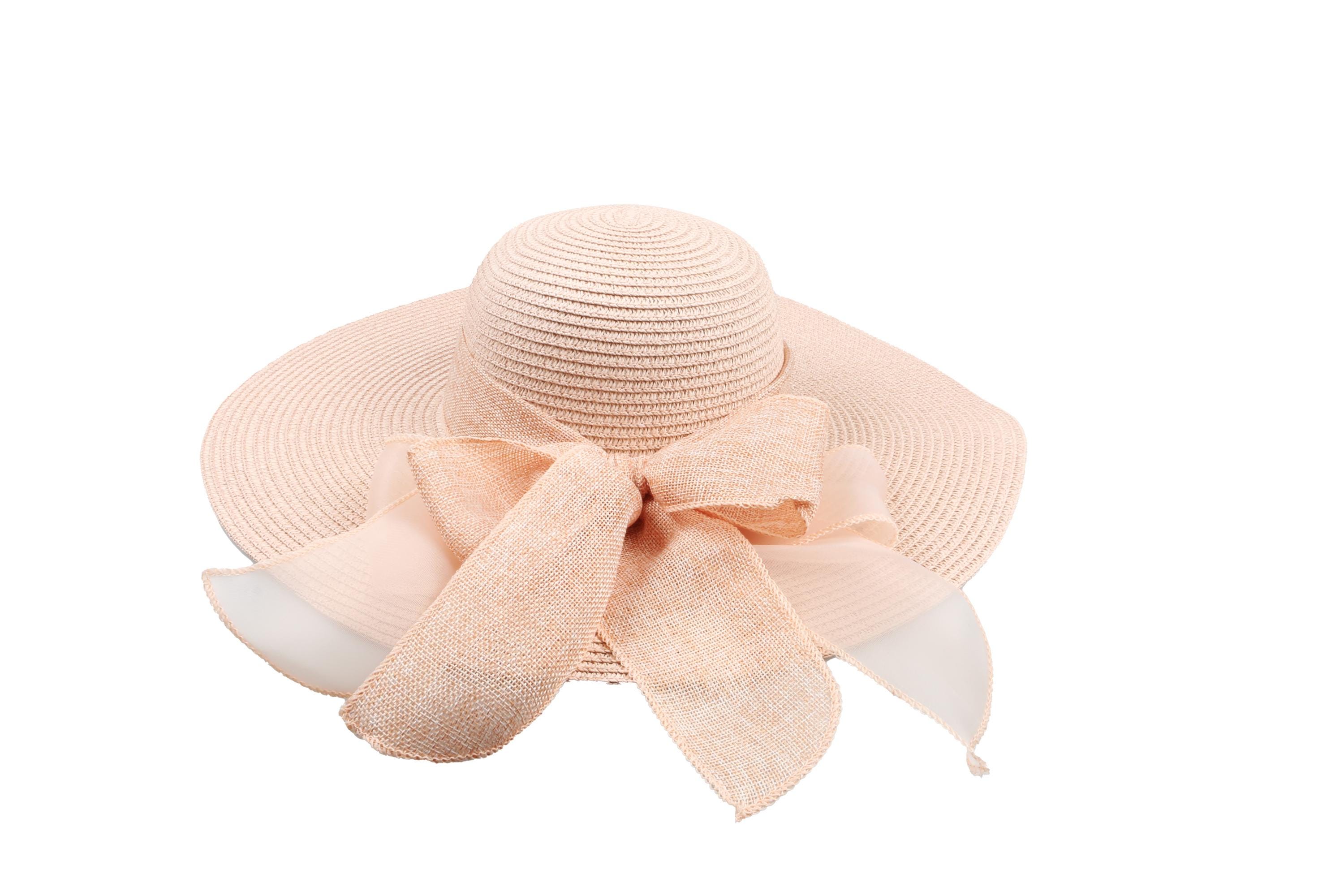 Pink Romantic Vintage Style Wide Brim Straw Hat, Double Bow  display picture 2