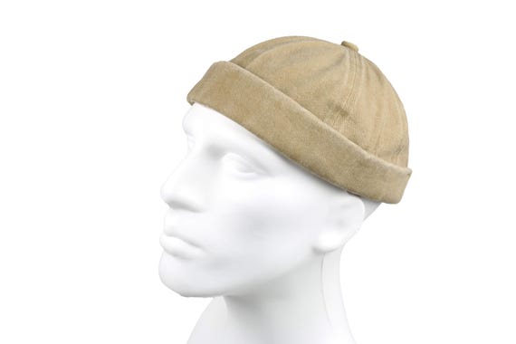 Khaki Washed Cotton Docker Beanie, Brimless Rolled Cuffed  display picture 3