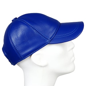Blauwe lederen baseballpet, Hatsquare lederen hoed, dames lederen hoed, verstelbare leren pet, man baseballpet, kerstcadeau