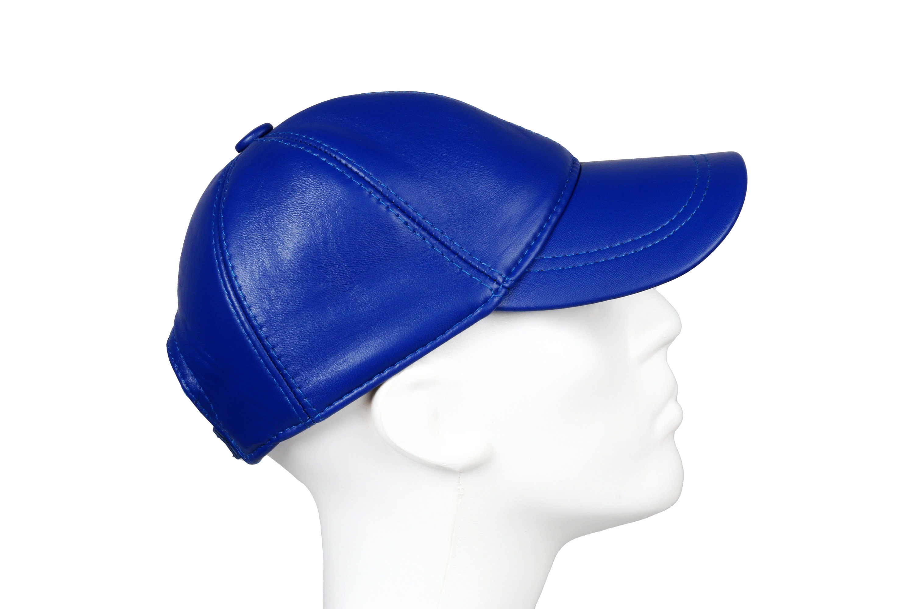 Blue leather store baseball cap