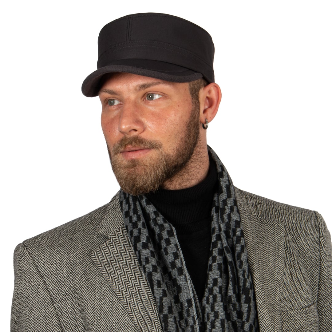 Dark Gray Water Resistant Military Cap, Vegan Army Style Hat, Hatsquare