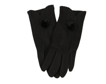 Black Fleece Gloves with Little Pom Pom, Touchscreen Women Winter Gloves, Female One Size Glove, Flexible Gloves , Mobile Phone Gloves
