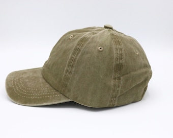 Casquette de baseball en coton vert, Casquette de baseball, Casquette teintée par pigment, Chapeau d'été pour homme, Casquette de baseball réglable, Chapeau d'été pour femme