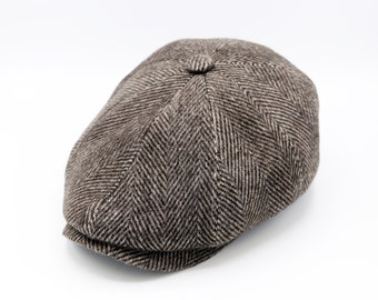 Casquette 8 panneaux en laine à chevrons marron, chapeau Peaky Blinders, chapeau en laine Baker Boy, casquette plate irlandaise, casquette gavroche homme Hatsquare, ensemble écharpe