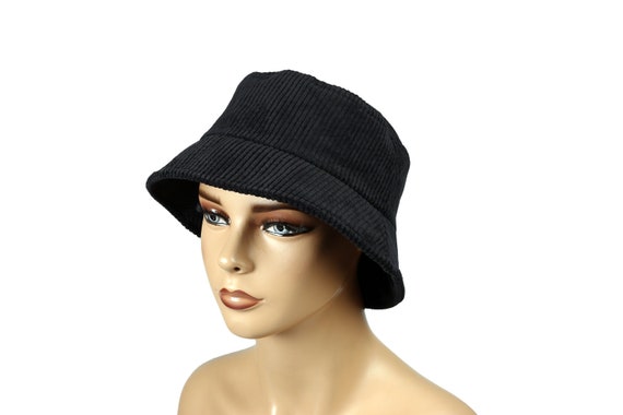 Black Corduroy Women Bucket Hat, Winter Cozy Bucket Hat, One Size