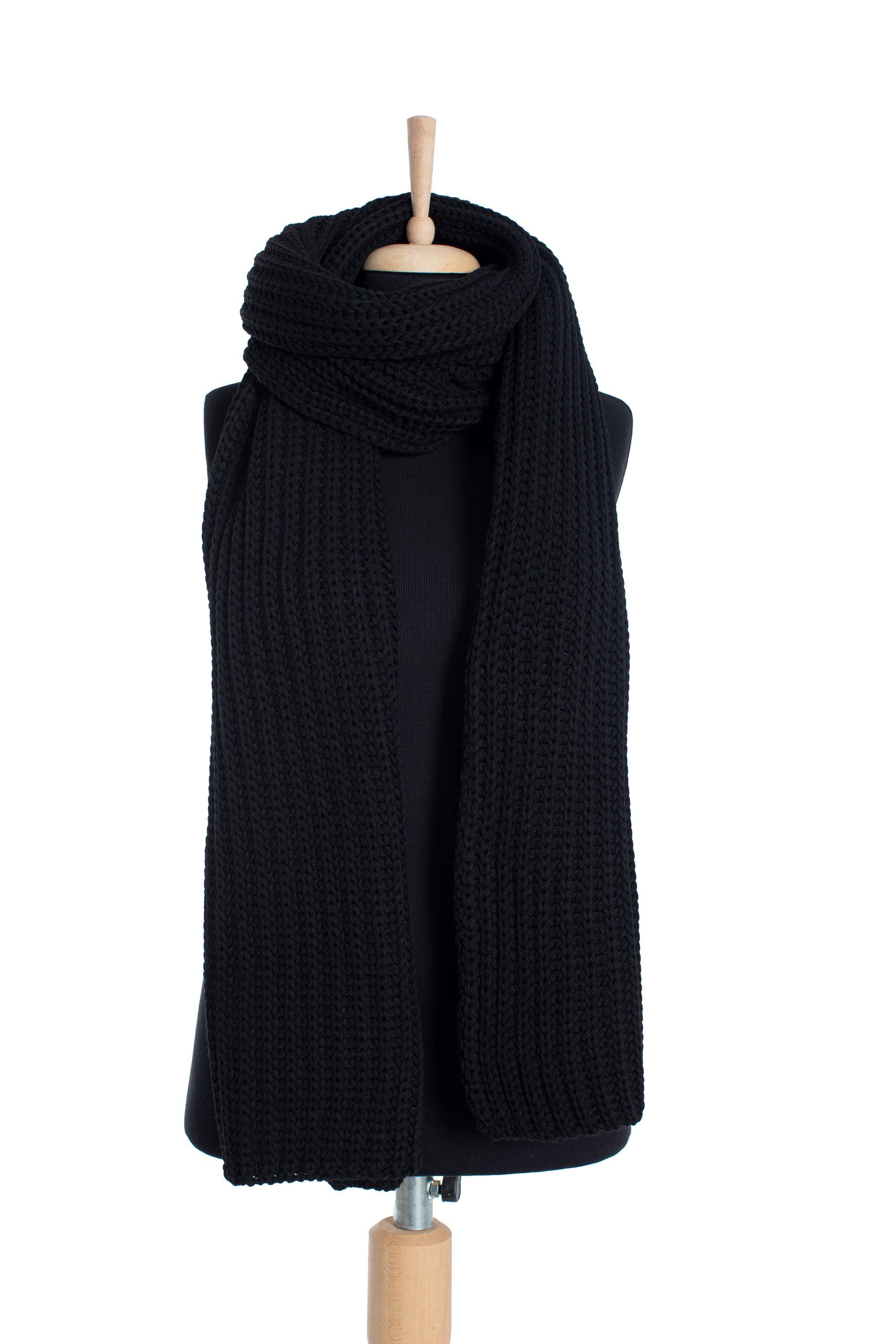 Black Oversize Extra Long Chunky Scarf, Unisex Winter Hand