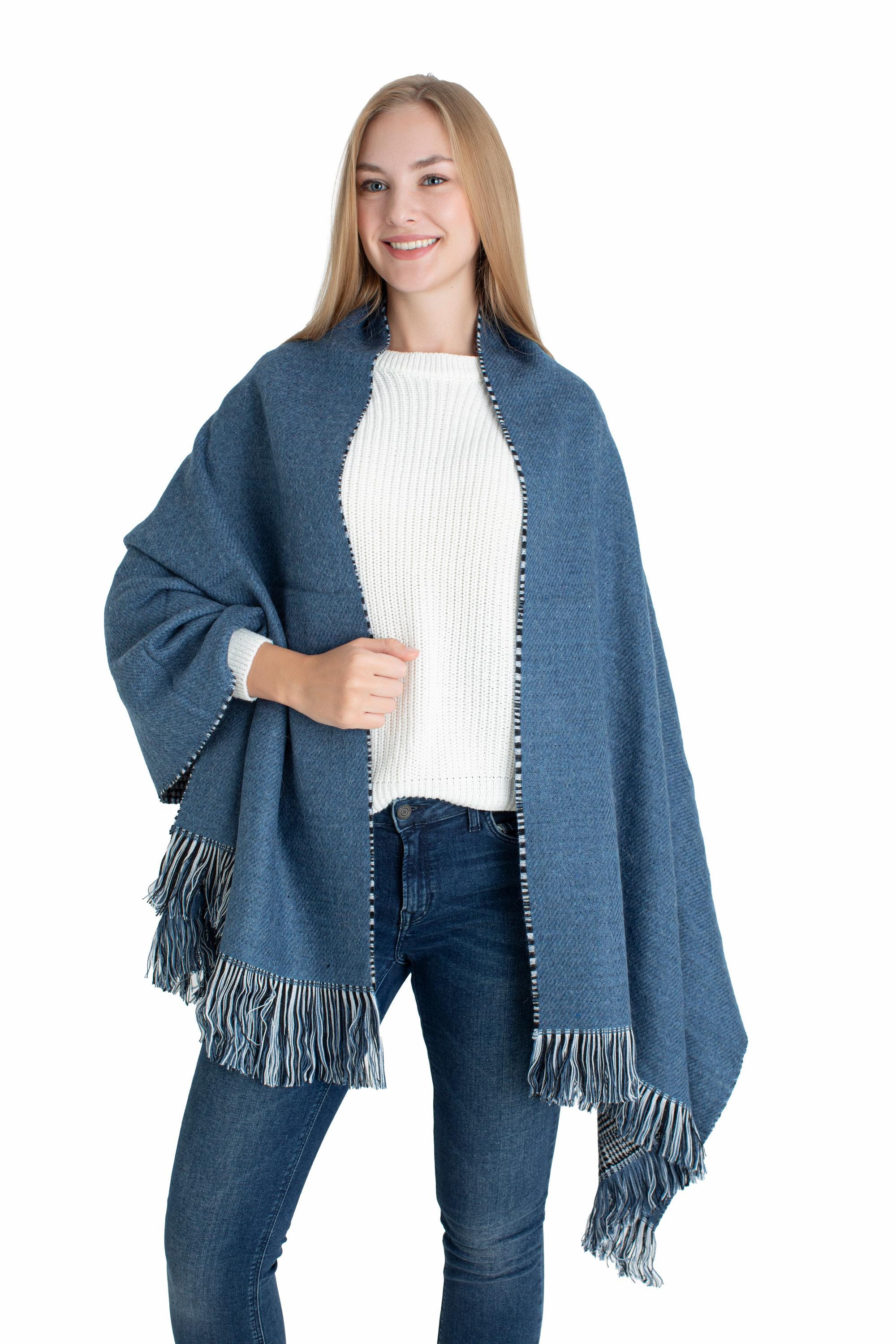 Indigo Blue Double Sided Winter Oversize Women Scarf, Winter Shawl, Women Blanket Scarf, Winter Warm Pashmina Shawl, Christmas Gift
