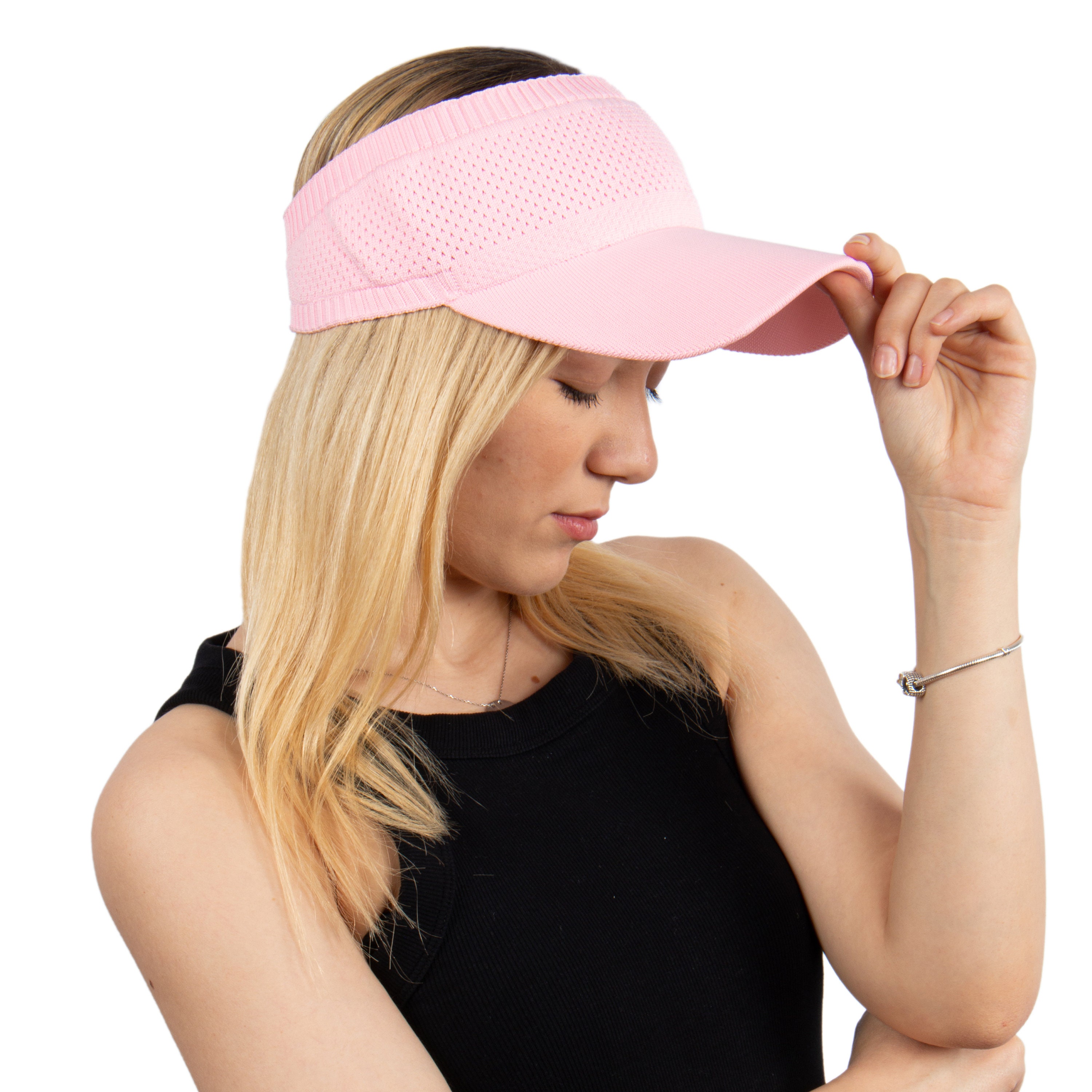 Pink Mercerized Cotton Visor, Hatsquare Women Summer Hat  display picture 2