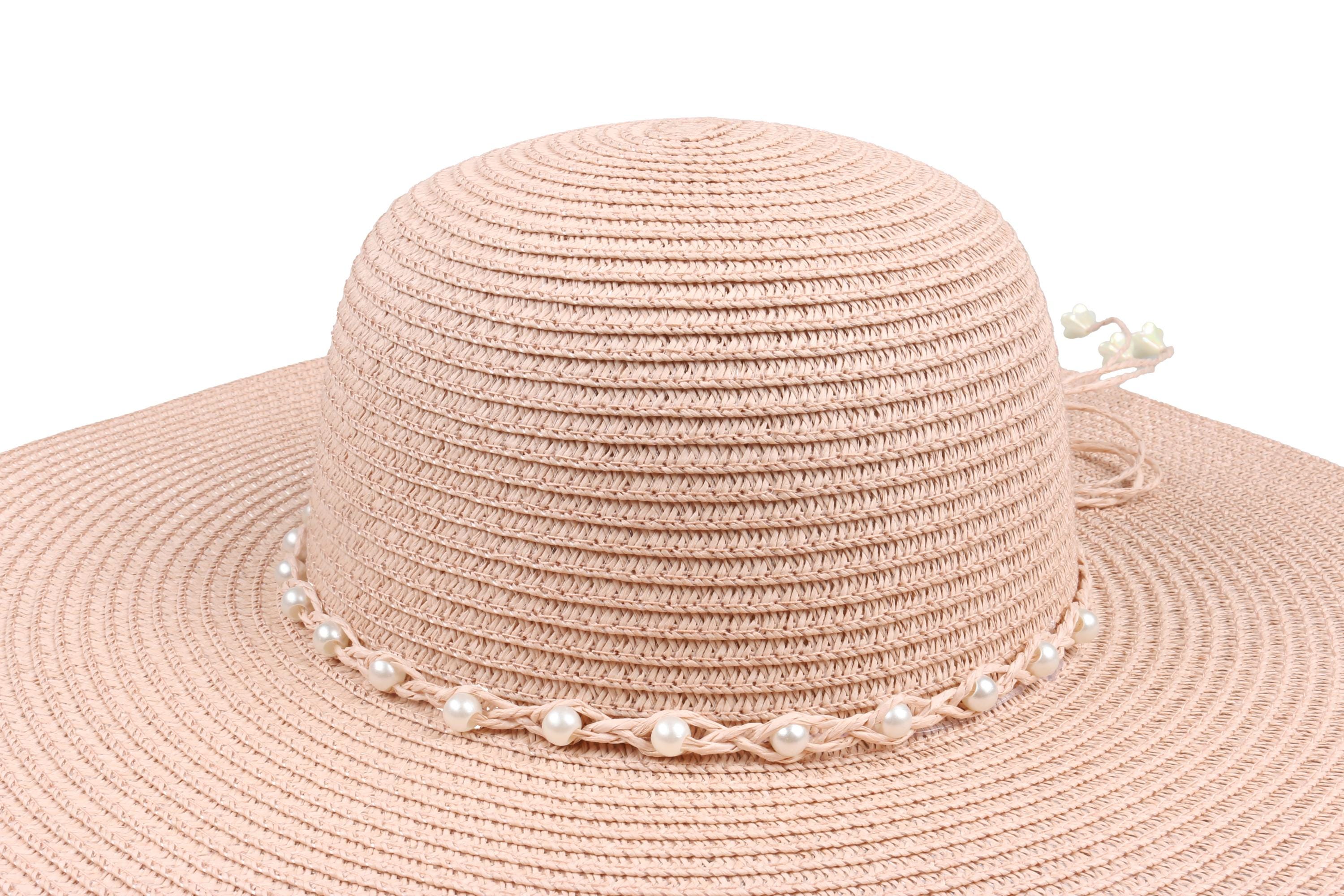 Pink Romantic Vintage Style Wide Brim Straw Hat, Bead and  display picture 2