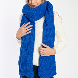 Blue Oversize Extra Long Chunky Scarf, Unisex Winter Hand Knitted Shawl ...