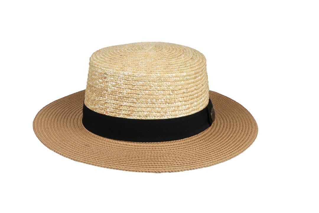 NWT Mocha Brown Flat Top Fedora Bolero Boater Hat Gold Leaf Band Canero Bolero - Classic Natural Straw Flat Top Hat for Summer main image 3