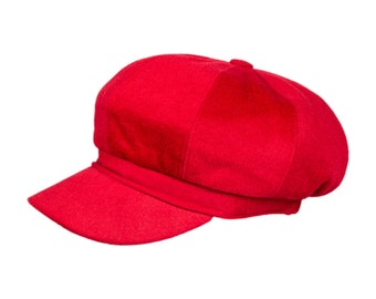 Red Wool Women Newsboy Cap, Women 8 Panels Cap, Peaky Blinders Hat, Women Baker Boy Hat, Women Fiddler Cabbie Hat, Flapper Hat