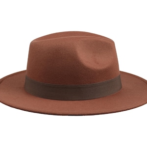 Dark Camel Fedora Hat, Vegan Felt Stiff Brim Hat, Hatsquare Man Hat, Women Wide Flat Brim Hat, Stiff Fedora Hat, Bridesmaid Groomsman Hat
