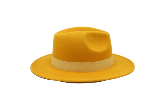 Yellow Fedora Hat Vegan Felt Stiff Brim 