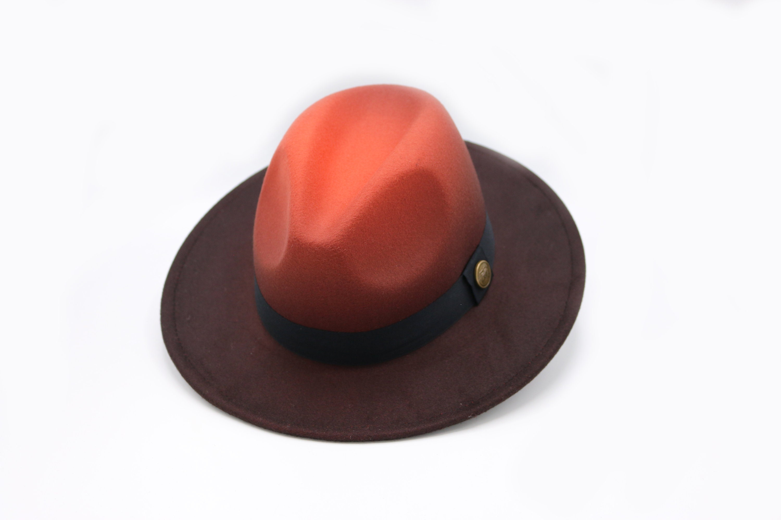 Orange Ombre Fedora Hat, Vegan Felt Stiff Brim Hat, Men  display picture 2