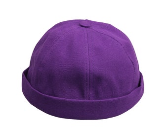 Bonnet docker en coton violet, bonnet homme été, chapeau sans bord militaire marin, casquette tête de mort en coton streetwear, chapeau de docker en tissu