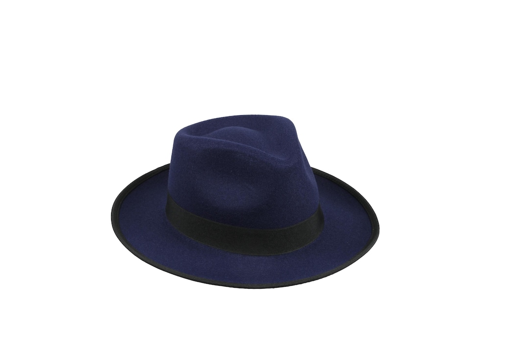 Dark Blue Vegan Felt Fedora Hat, Hatsquare Men Winter Hat  display picture 3