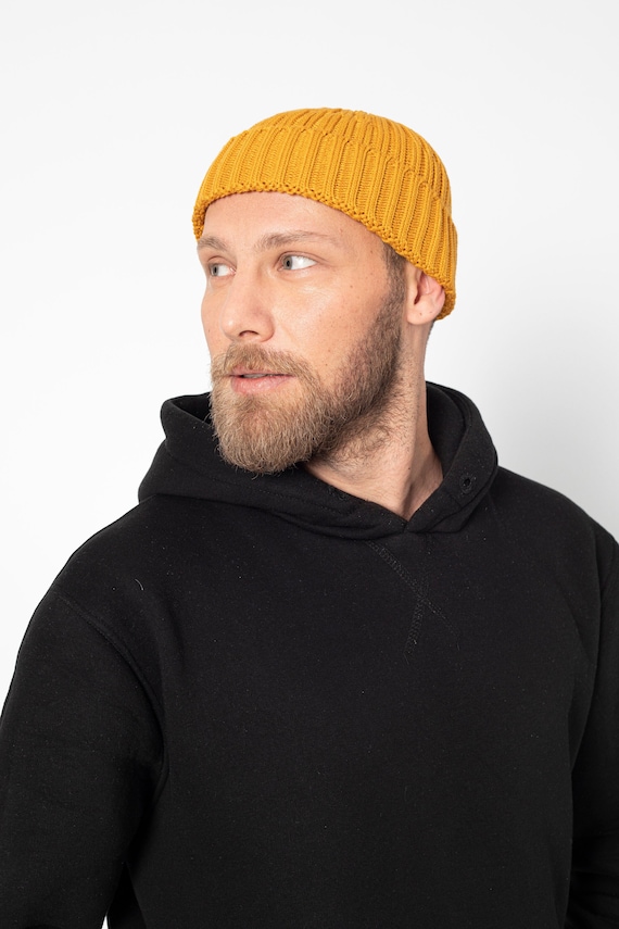 visvim cotton beanie ビーニー MUSTARD マスタードイエローのクロシェ編みの冬用フィッシャーマンビーニー