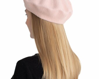 Handgefertigte Rosa Pilz-Baskenmütze Aus Wollfilz - Französischer Vintage-Stil, Künstlerhut Für Frauen, Einheitsgröße (ca. 56-58 Cm)