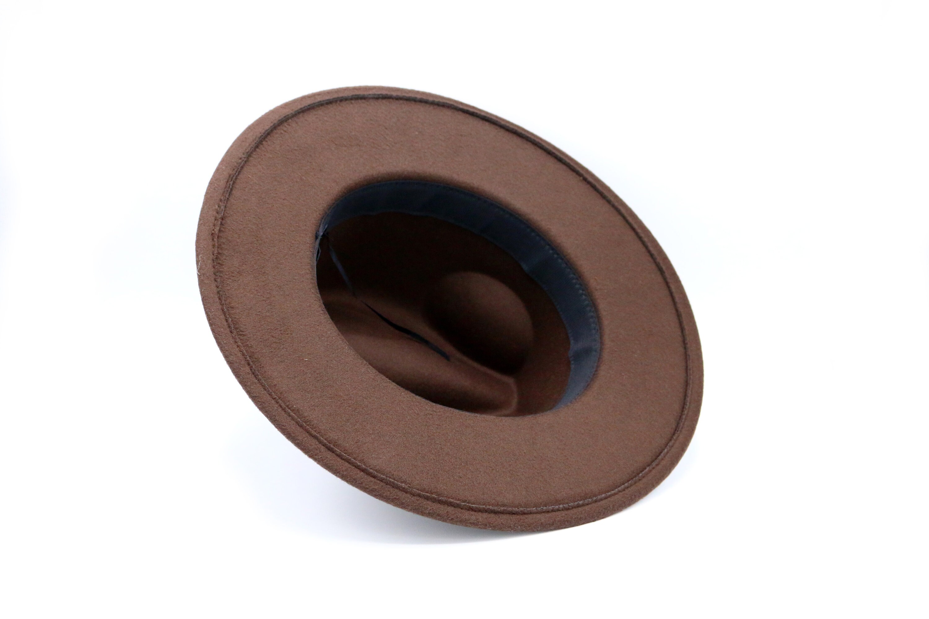 Dark Brown Tall Dented Crown Stiff Wide Brim Fedora Hat NEW Atlanta - Wide Brim Fedora Hat - Dark Tan – Dope Headwear main image 3