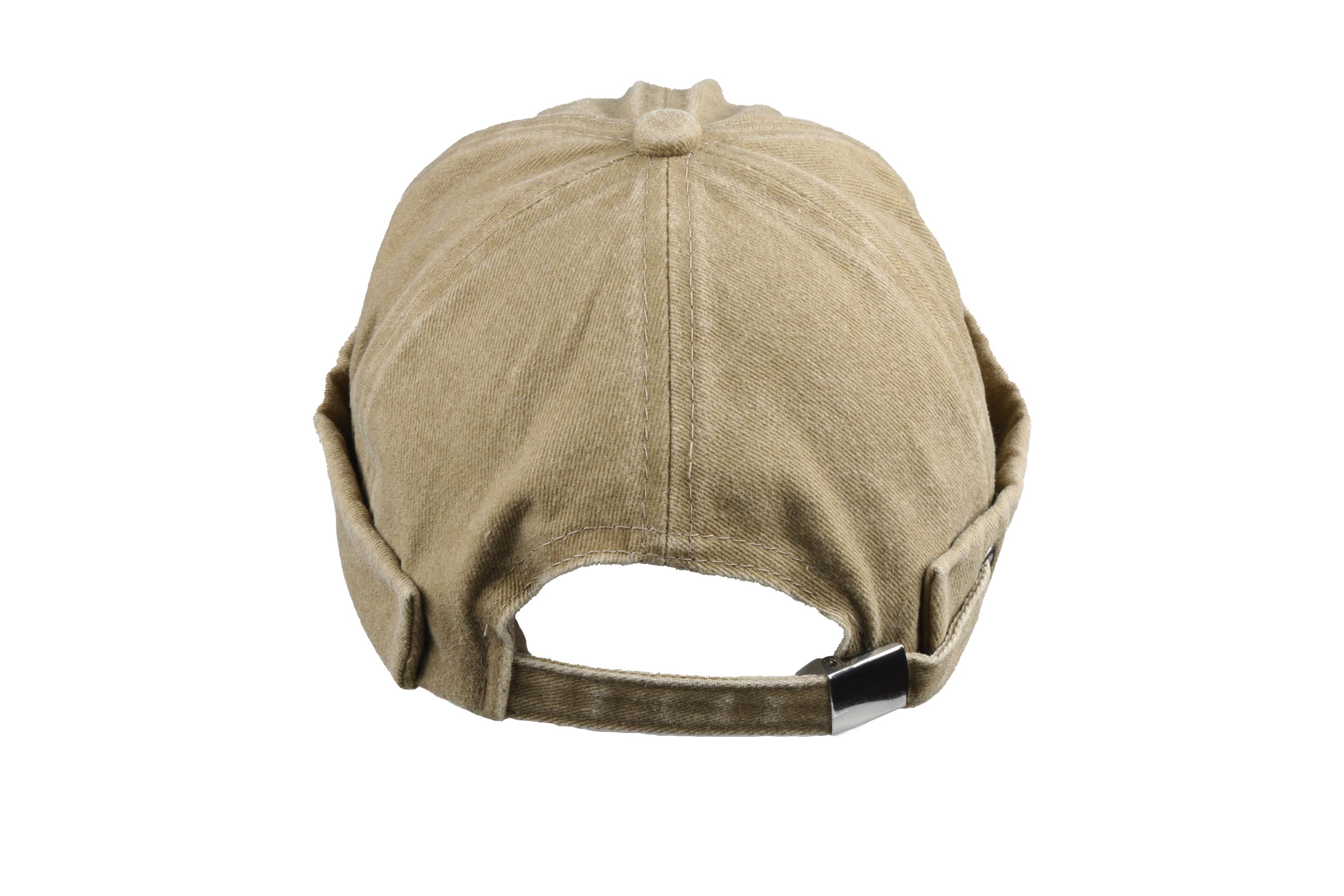 Khaki Washed Cotton Docker Beanie, Brimless Rolled Cuffed 