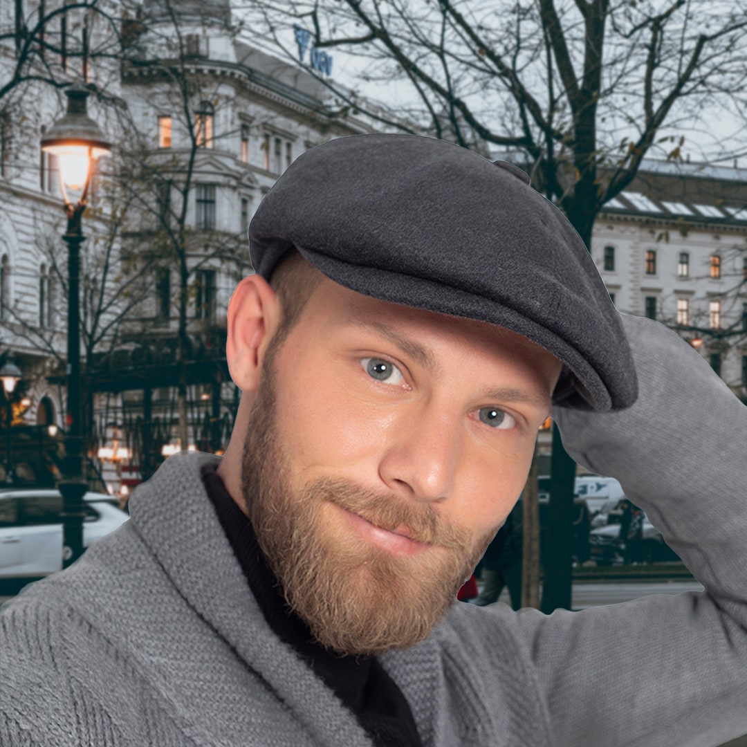 Dark Gray Wool 8 Panels Newsboy Cap, Peaky Blinders Hat, Baker Boy