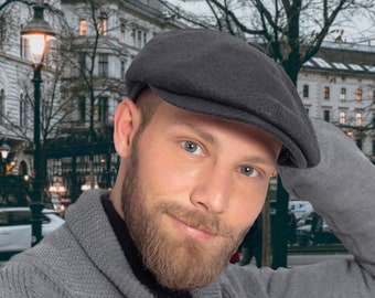 Dark Gray Wool 8 Panels Newsboy Cap, Peaky Blinders Hat, Baker Boy Hat, Irish flat cap, Christmas Gift, Hatsquare Newsboy Cap, Men Scarf Set