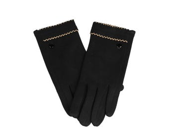 Schwarze Fleece-Armstulpen mit Knopfdetails, Touchscreen-Frauen-Winterhandschuhe, Damen Einheitsgröße Handschuh, Flexible Handschuhe, Hutquadrathandschuhe