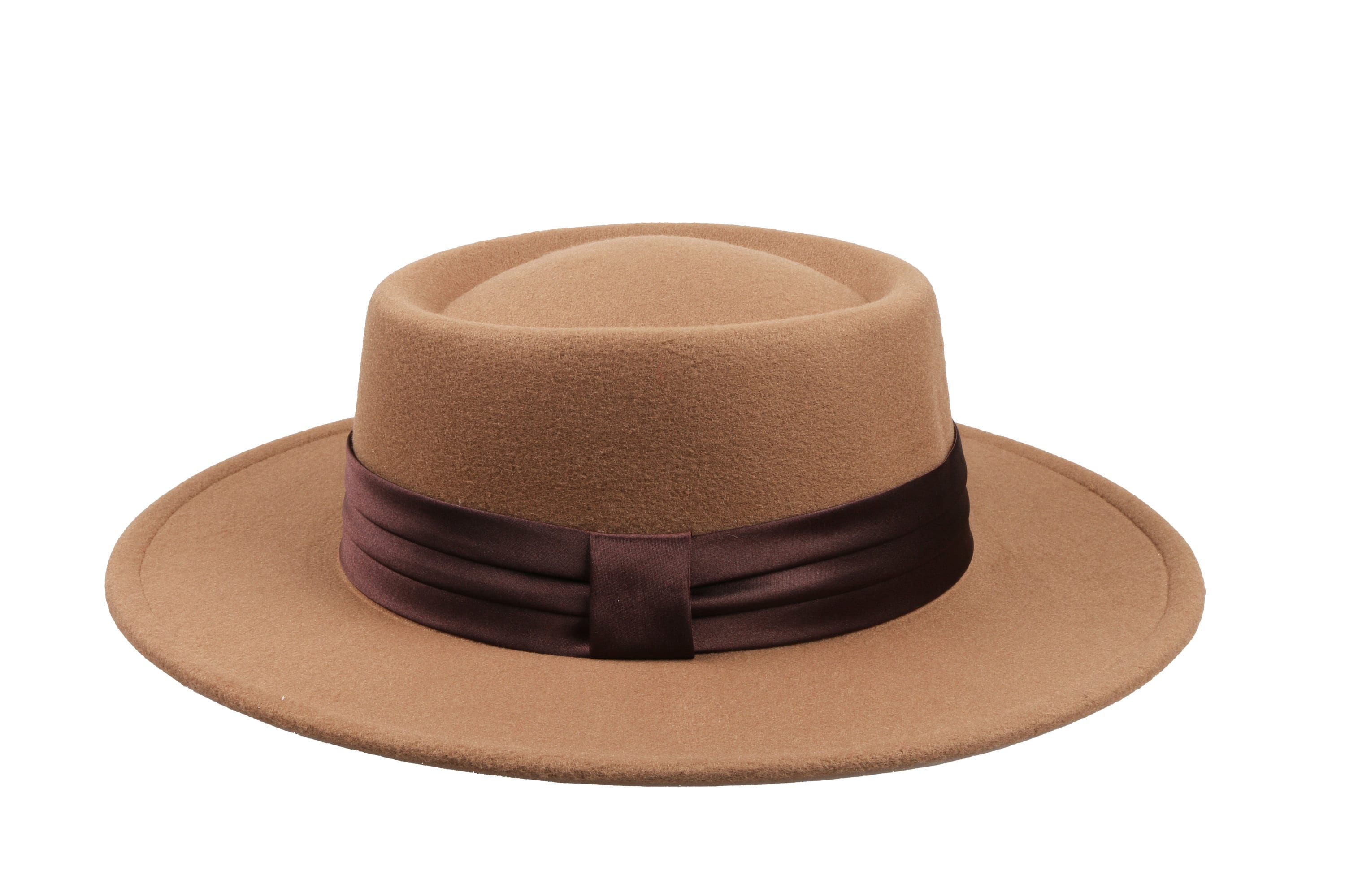 Latte Color Women Boater Hat, Vegan Felt Stiff Brim Fedora Hat, Hatsquare Bolero Hat, Women Wide Brim Hat, Flat Brim, Round Captain Hat