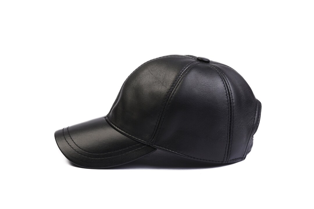 Black Leather Baseball Cap, Hatsquare Baseball Cap, Woman Leather Hat, Adjustable Man Baseball