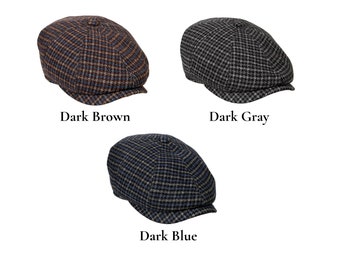 Houndstooth Wool 8 Panels Cap, Hatsquare Peaky Blinders Hat, Baker Boy Wool Hat, Irish flat cap, Man Newsboy Cap, Men Hat, Groomsmen Hat