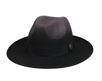 Dark Gray Ombre Fedora Hat, Vegan Felt Stiff Brim Men Winter Hat, Women Wide Flat Brim Hat, Stiff Fedora Hat, Bridesmaid / Groomsman Hat