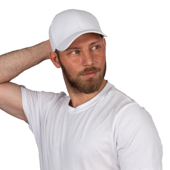 White Cotton Fabric Baseball Cap, Hatsquare Baseball Hat, Men