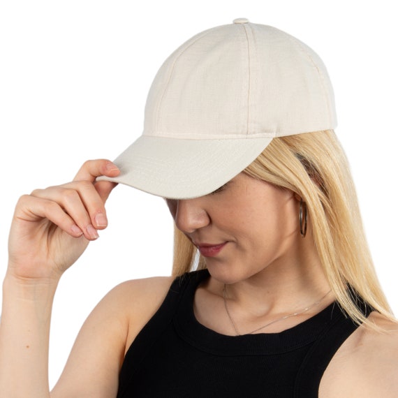 Ivory Linen Fabric Baseball Cap, HATSQUARE Baseball Hat, Summer Women Baseball Cap, Adjustable Baseball Cap, Women Summer Hat, Sports Hat