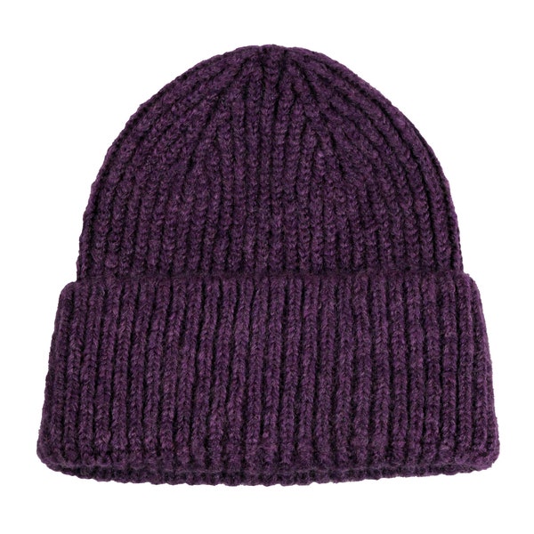 Bonnet violet sans couture, bonnet unisexe en acrylique, bonnet d’hiver Hatsquare, casquette crâne d’homme, bonnet tricoté à revers, bonnet super doux pour femmes