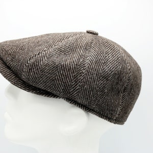 Brown Herringbone Wool 8 Panels Cap, Peaky Blinders Hat, Baker Boy Wool ...