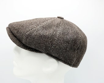 Brown Herringbone Wool 8 Panels Cap, Peaky Blinders Hat, Baker Boy Wool Hat, Irish flat cap, Hatsquare Man Newsboy Cap, Hat Scarf Set