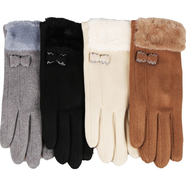 Guantes de lana coloridos con pequeño lazo, guantes de invierno para mujer con pantalla táctil, guantes femeninos de talla única, guantes flexibles, guantes de invierno Hatsquare