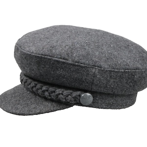 Dark Gray Man Wool Fiddler Sailor Hat, Man Sailor Captain Hat, Skipper Officer Hat, Yachtsman Fisherman Cap, Man Cabbie Hat, Handmade Cap