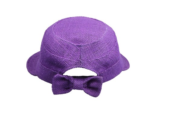 Purple Romantic Bow Style Wide Brim Jute Hat, Holiday Hat  display picture 3
