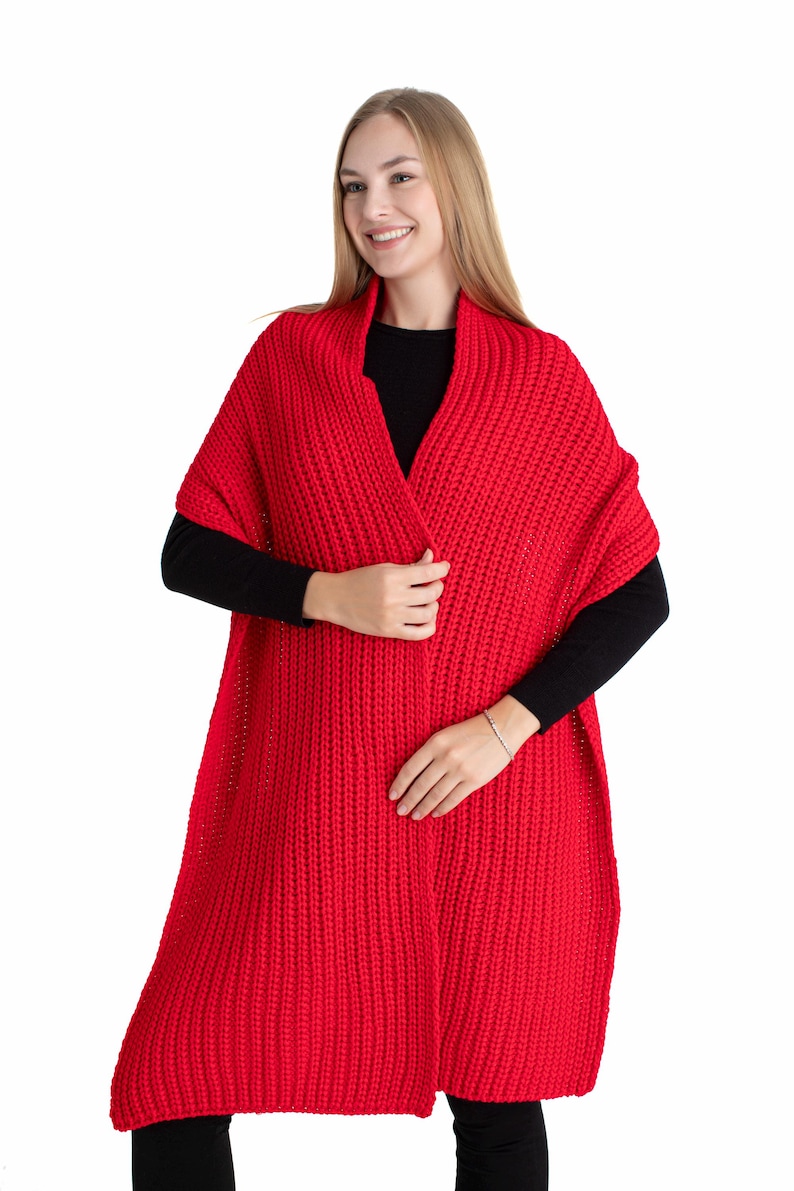 Red Oversize Extra Long Chunky Scarf, Unisex Winter Hand Knitted Shawl ...