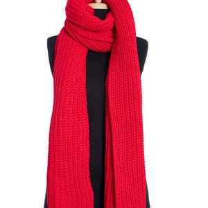 Red Oversize Extra Long Chunky Scarf, Unisex Winter Hand Knitted Shawl ...