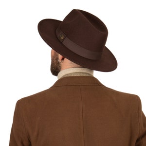 Dark Brown Fedora Hat, Vegan Felt Stiff Brim Hat, Men Winter Hat, Women Wide Brim Hat, Stiff Fedora Hat, Flat Brim, Bridesmaid Groomsman Hat