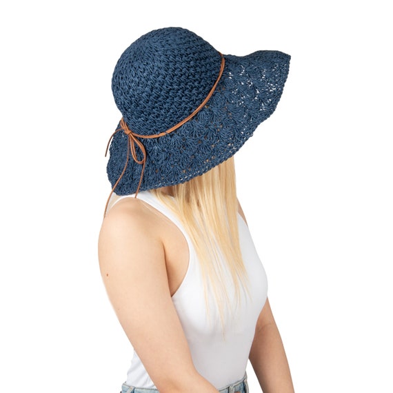 Deep Blue Summer Lace Style Wide Brim Straw Hat, Wedding Hat  display picture 3