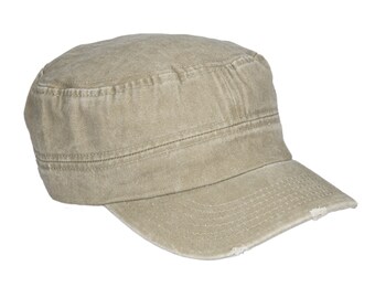 Light Khaki Summer Pigment Dyed Cotton Military Cap, Army Style